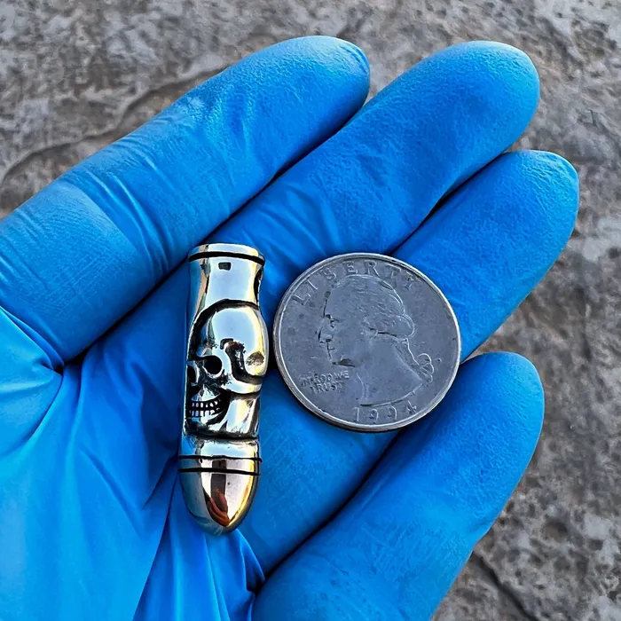 Real 925 Sterling Silver Skull Bullet Two Tone 14k Gold Plated Pendant Bling Cartel Rings Real 925 Sterling Silver Skull Bullet Two Tone 14k Gold Plated Pendant Bling Cartel Rings