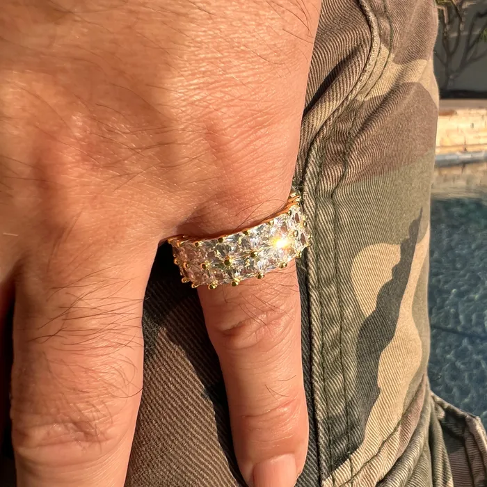 Rings 14k Gold Plated 925 Silver Tennis Ring Iced Princess Cut Bling Out CZ Bling Cartel Rings 14k Gold Plated 925 Silver Tennis Ring Iced Princess Cut Bling Out CZ Bling Cartel