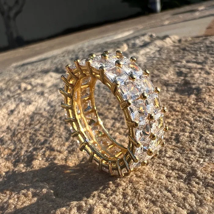 Rings 14k Gold Plated 925 Silver Tennis Ring Iced Princess Cut Bling Out CZ Bling Cartel Rings 14k Gold Plated 925 Silver Tennis Ring Iced Princess Cut Bling Out CZ Bling Cartel