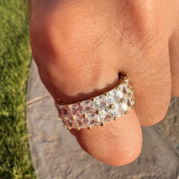 Rings 14k Gold Plated 925 Silver Tennis Ring Iced Princess Cut Bling Out CZ Bling Cartel Rings 14k Gold Plated 925 Silver Tennis Ring Iced Princess Cut Bling Out CZ Bling Cartel