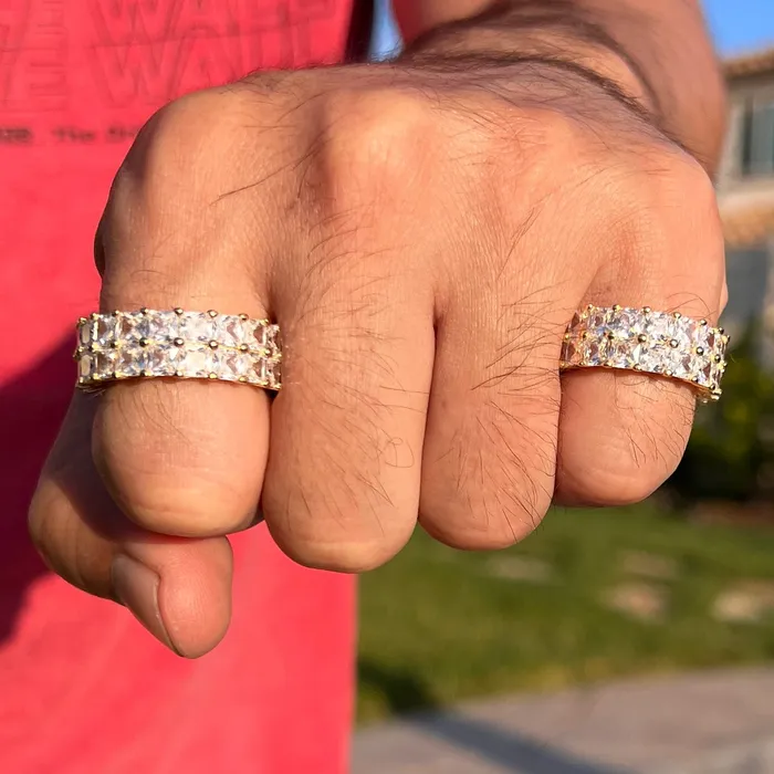 Rings 14k Gold Plated 925 Silver Tennis Ring Iced Princess Cut Bling Out CZ Bling Cartel Rings 14k Gold Plated 925 Silver Tennis Ring Iced Princess Cut Bling Out CZ Bling Cartel