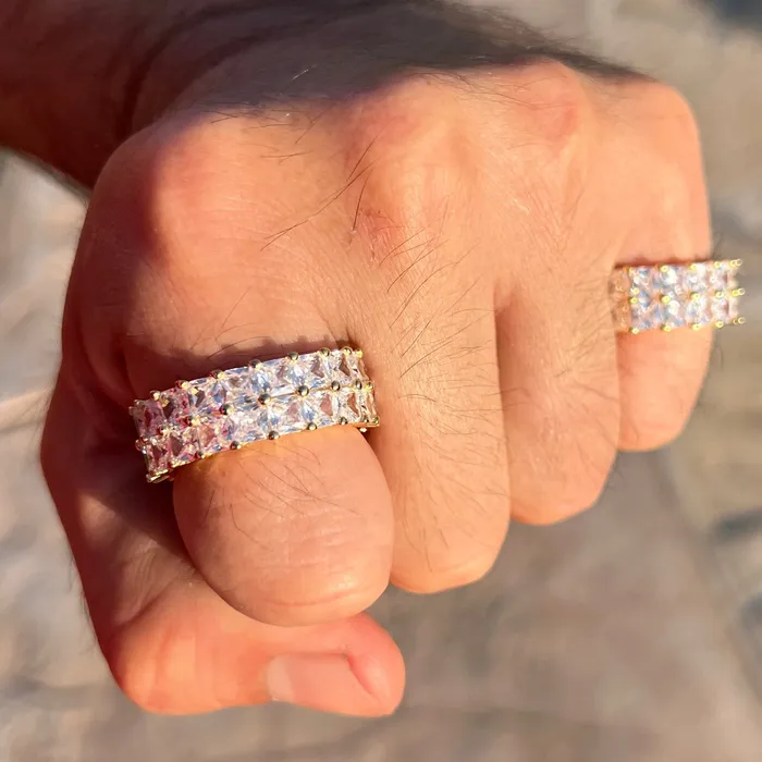 Rings 14k Gold Plated 925 Silver Tennis Ring Iced Princess Cut Bling Out CZ Bling Cartel Rings 14k Gold Plated 925 Silver Tennis Ring Iced Princess Cut Bling Out CZ Bling Cartel