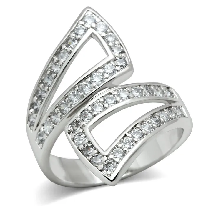 Rings 3W150 Rhodium Brass Ring with AAA Grade CZ in Clear Alamode