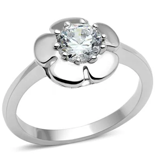 Rings Alamode 3W041 Rhodium Brass Ring with AAA Grade CZ in Clear