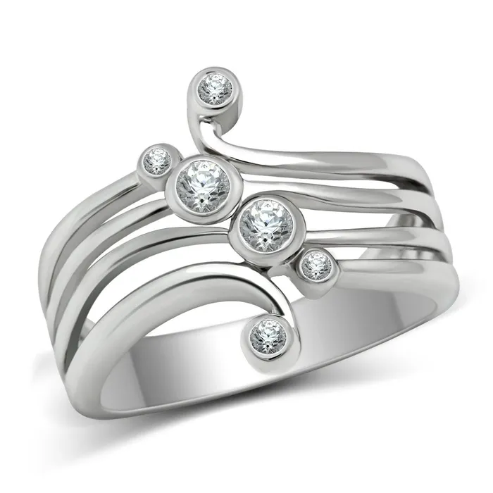 Rings Alamode 3W135 Rhodium Brass Ring with AAA Grade CZ in Clear