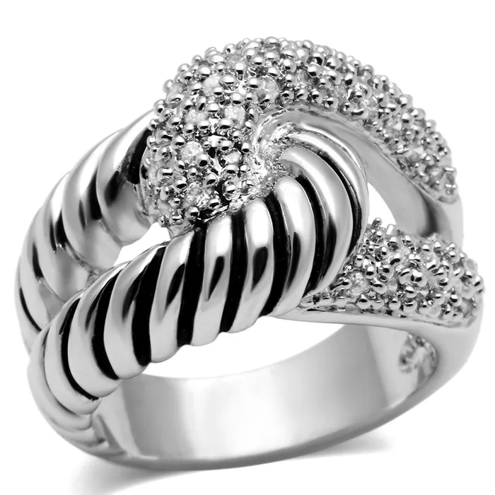 Rings Alamode 3W298 Rhodium Brass Ring with AAA Grade CZ in Clear