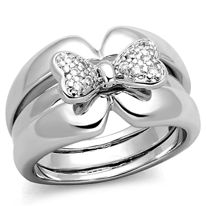 Rings Alamode 3W571 Rhodium Brass Ring with AAA Grade CZ in Clear