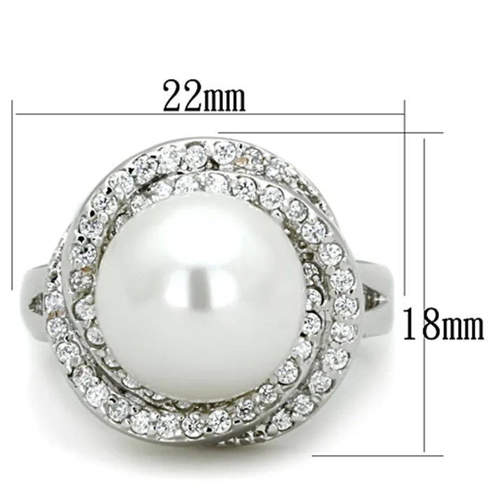 Rings Alamode 3W759 Rhodium Brass Ring with Synthetic Pearl in White