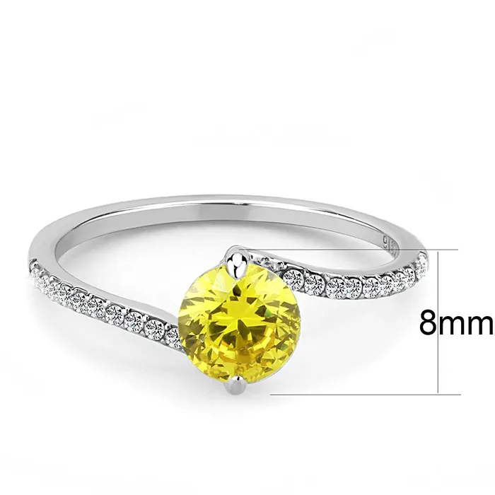 Rings Alamode DA015 High polished no plating Stainless Steel Ring with AAA Grade CZ in Topaz