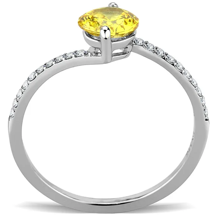 Rings Alamode DA015 High polished no plating Stainless Steel Ring with AAA Grade CZ in Topaz