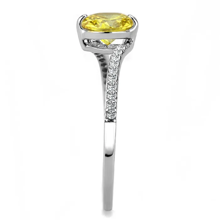 Rings Alamode DA015 High polished no plating Stainless Steel Ring with AAA Grade CZ in Topaz