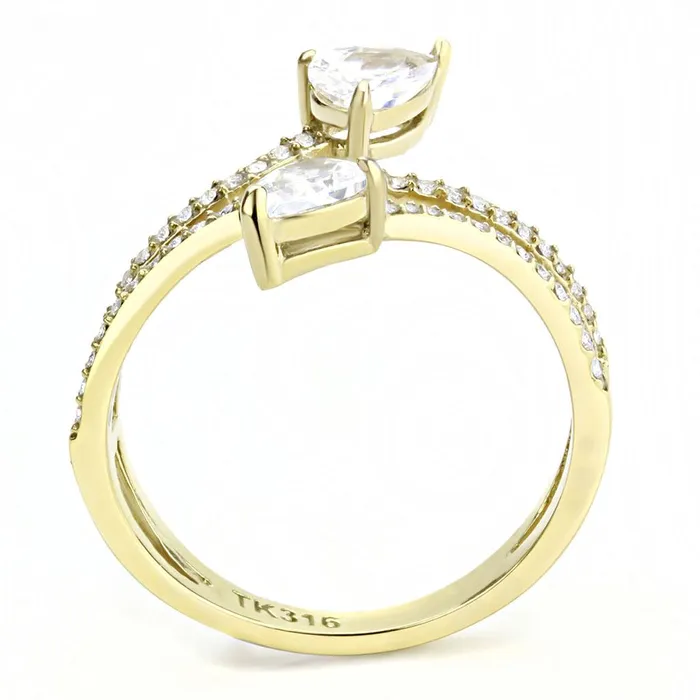 Rings Alamode DA171 IP GoldIon Plating Stainless Steel Ring with AAA Grade CZ in Clear