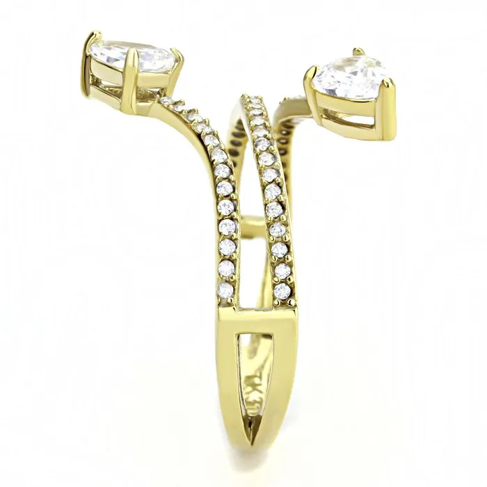 Rings Alamode DA171 IP GoldIon Plating Stainless Steel Ring with AAA Grade CZ in Clear