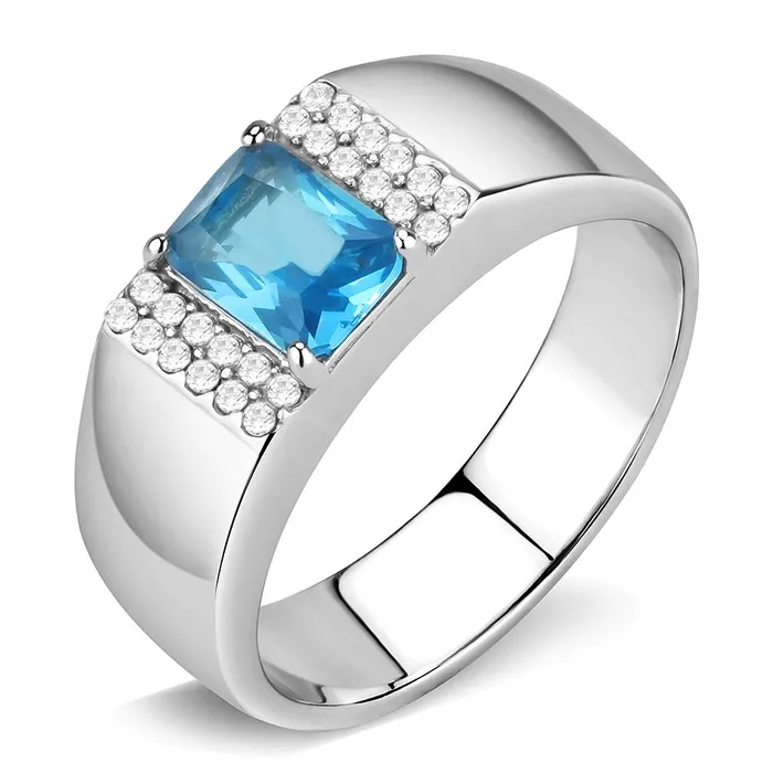 Rings Alamode DA344 No Plating Stainless Steel Ring with Synthetic Synthetic Glass in Sea Blue Rings Alamode DA344 No Plating Stainless Steel Ring with Synthetic Synthetic Glass in Sea Blue