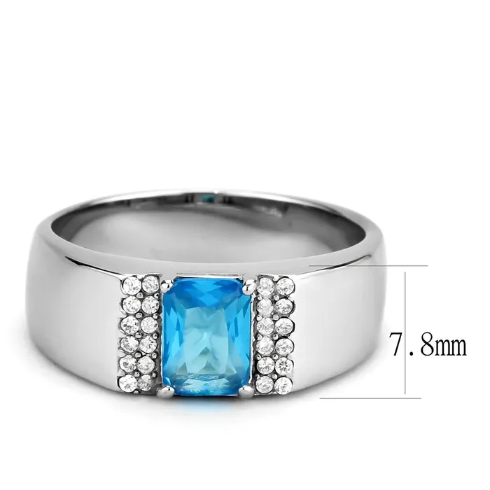 Rings Alamode DA344 No Plating Stainless Steel Ring with Synthetic Synthetic Glass in Sea Blue