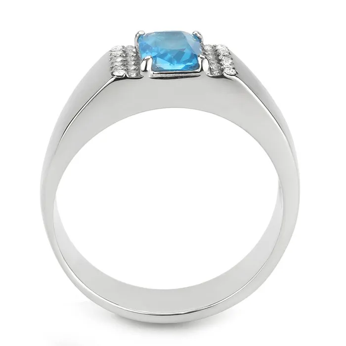 Rings Alamode DA344 No Plating Stainless Steel Ring with Synthetic Synthetic Glass in Sea Blue
