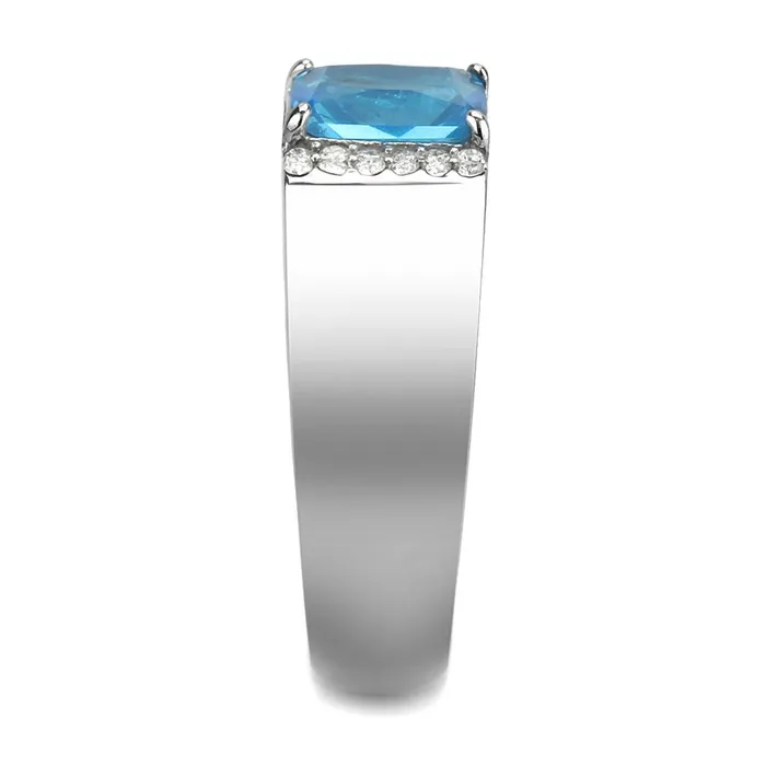 Rings Alamode DA344 No Plating Stainless Steel Ring with Synthetic Synthetic Glass in Sea Blue