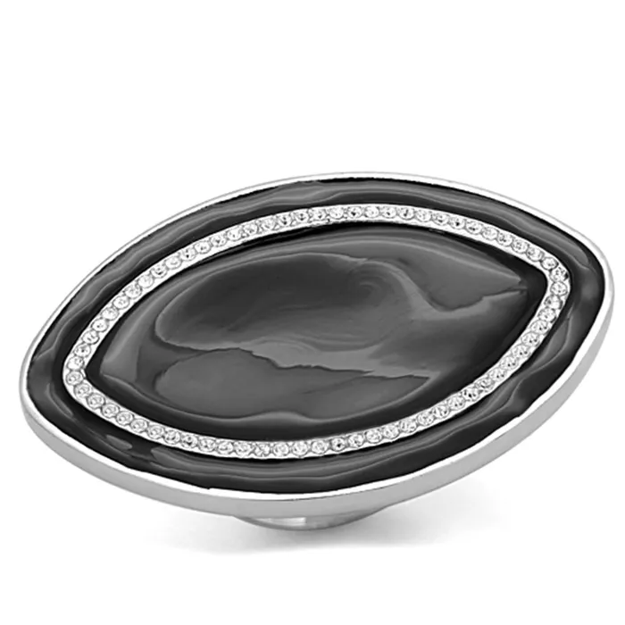 Rings Alamode LO3217 Rhodium Brass Ring with Top Grade Crystal in Clear