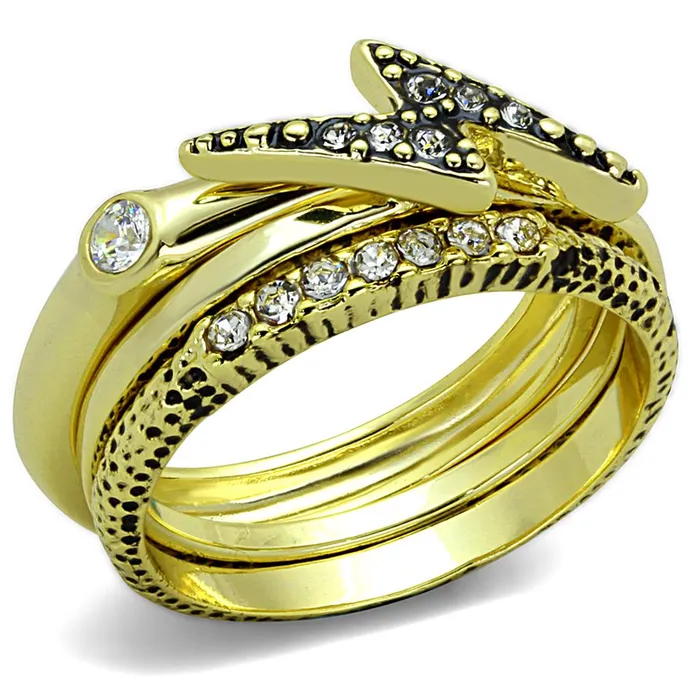 Rings Alamode LO3651 Gold Brass Ring with Top Grade Crystal in Clear