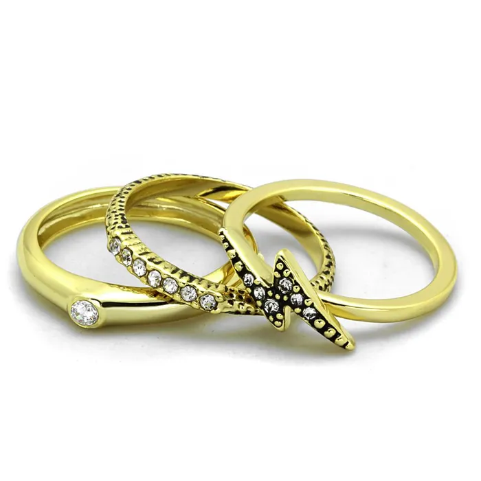 Rings Alamode LO3651 Gold Brass Ring with Top Grade Crystal in Clear