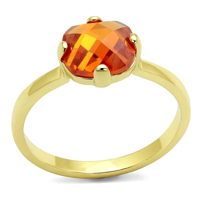 Rings Alamode LO4079 Flash Gold Brass Ring with AAA Grade CZ in Orange