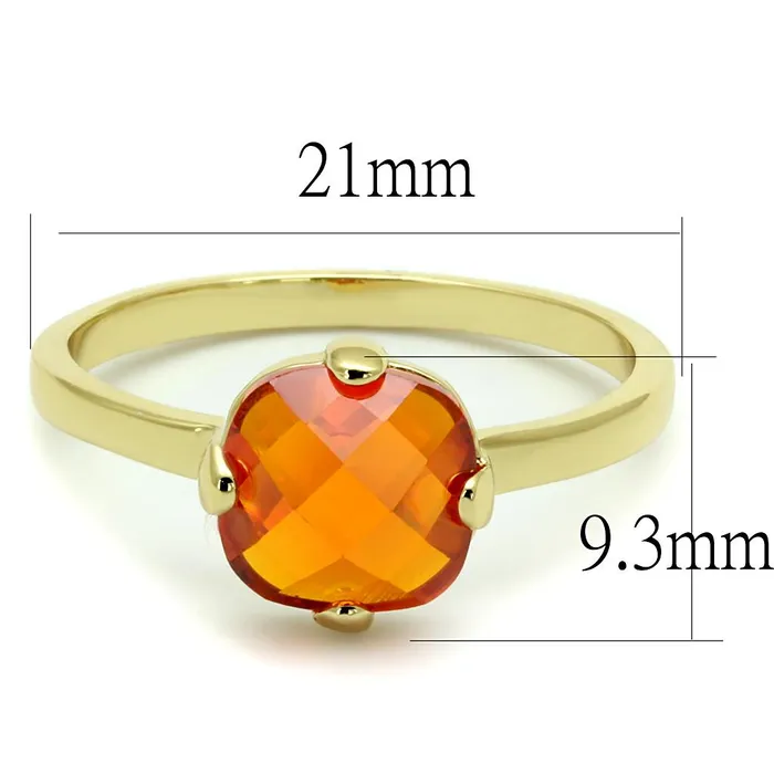 Rings Alamode LO4079 Flash Gold Brass Ring with AAA Grade CZ in Orange
