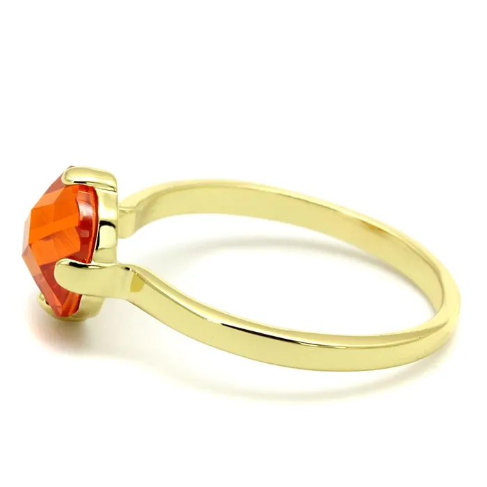 Rings Alamode LO4079 Flash Gold Brass Ring with AAA Grade CZ in Orange
