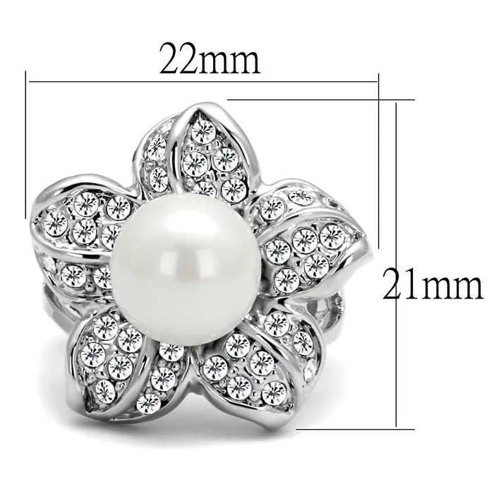 Rings Alamode LO4088 Rhodium Brass Ring with Synthetic Pearl in White