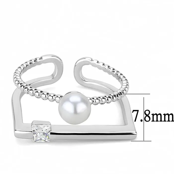 Rings Alamode LO4263 Rhodium Brass Ring with Synthetic Pearl in White