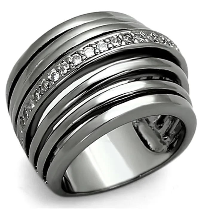 Rings Alamode LOA893 Ruthenium Brass Ring with AAA Grade CZ in Clear