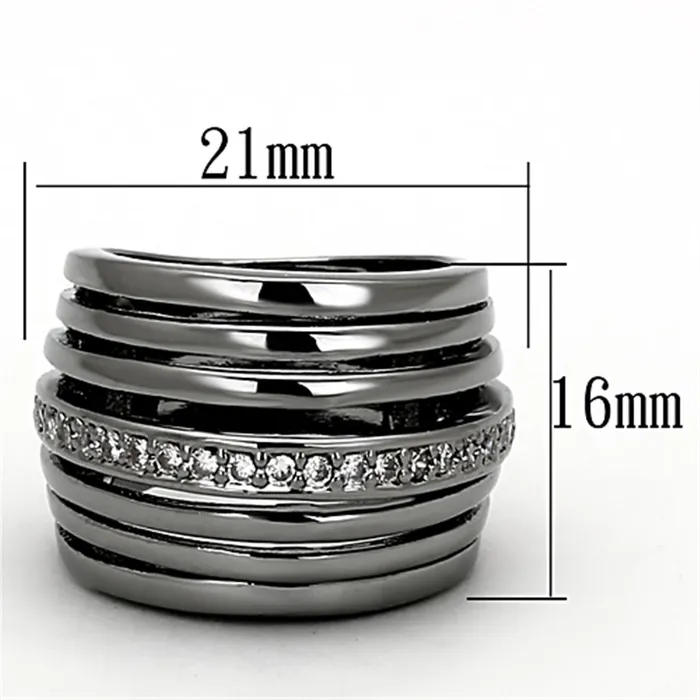 Rings Alamode LOA893 Ruthenium Brass Ring with AAA Grade CZ in Clear
