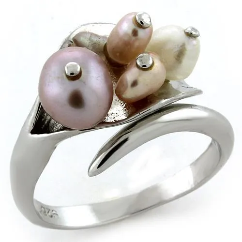 Rings Alamode LOAS1094 Rhodium 925 Sterling Silver Ring with Synthetic Pearl in Multi Color Rings Alamode LOAS1094 Rhodium 925 Sterling Silver Ring with Synthetic Pearl in Multi Color