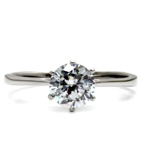 Rings Alamode TK025 High polished no plating Stainless Steel Ring with AAA Grade CZ in Clear