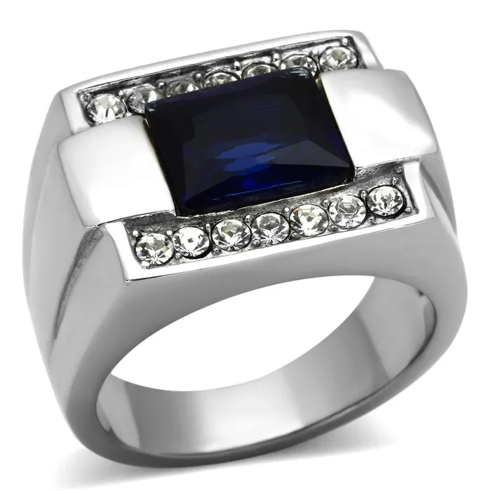 Rings Alamode TK1058 High polished no plating Stainless Steel Ring with Synthetic Synthetic Glass in Montana Rings Alamode TK1058 High polished no plating Stainless Steel Ring with Synthetic Synthetic Glass in Montana