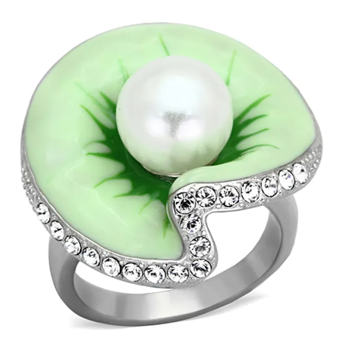 Rings Alamode TK1171 High polished no plating Stainless Steel Ring with Synthetic Pearl in White Rings Alamode TK1171 High polished no plating Stainless Steel Ring with Synthetic Pearl in White