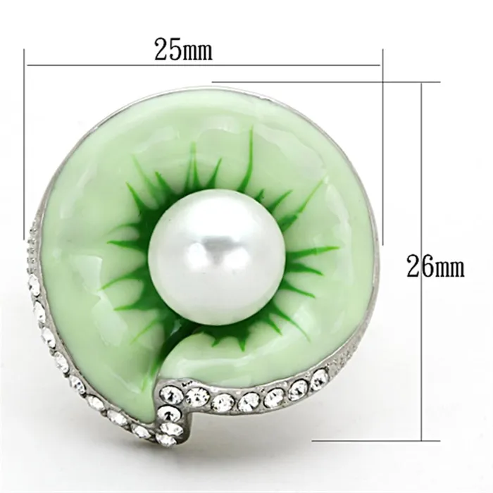 Rings Alamode TK1171 High polished no plating Stainless Steel Ring with Synthetic Pearl in White