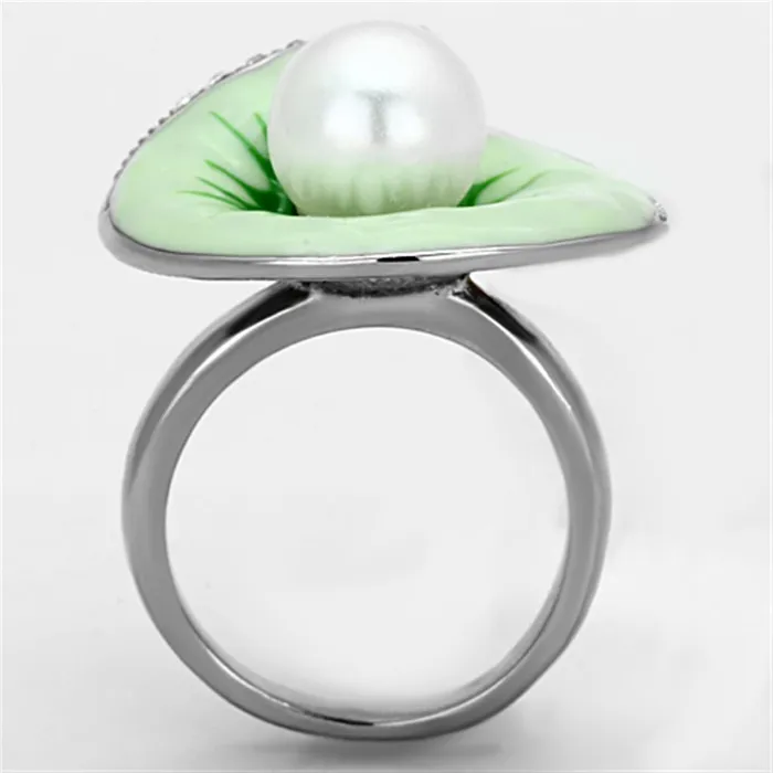Rings Alamode TK1171 High polished no plating Stainless Steel Ring with Synthetic Pearl in White
