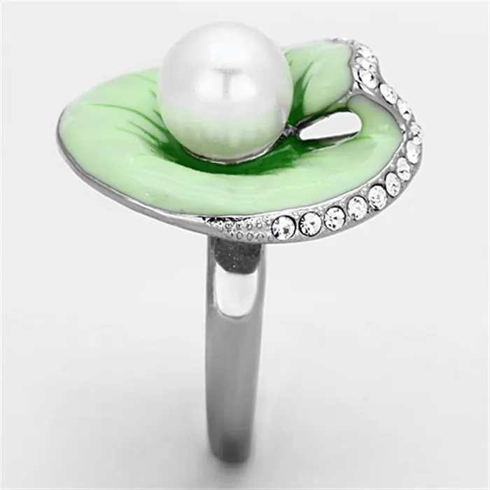 Rings Alamode TK1171 High polished no plating Stainless Steel Ring with Synthetic Pearl in White