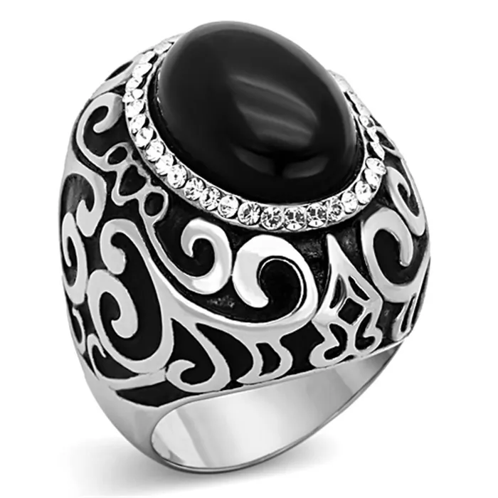 Rings Alamode TK1211 High polished no plating Stainless Steel Ring with Synthetic Cat Eye in Jet Rings Alamode TK1211 High polished no plating Stainless Steel Ring with Synthetic Cat Eye in Jet