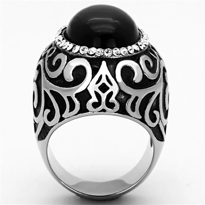 Rings Alamode TK1211 High polished no plating Stainless Steel Ring with Synthetic Cat Eye in Jet