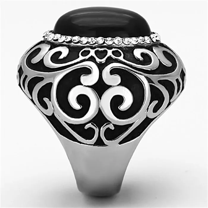 Rings Alamode TK1211 High polished no plating Stainless Steel Ring with Synthetic Cat Eye in Jet