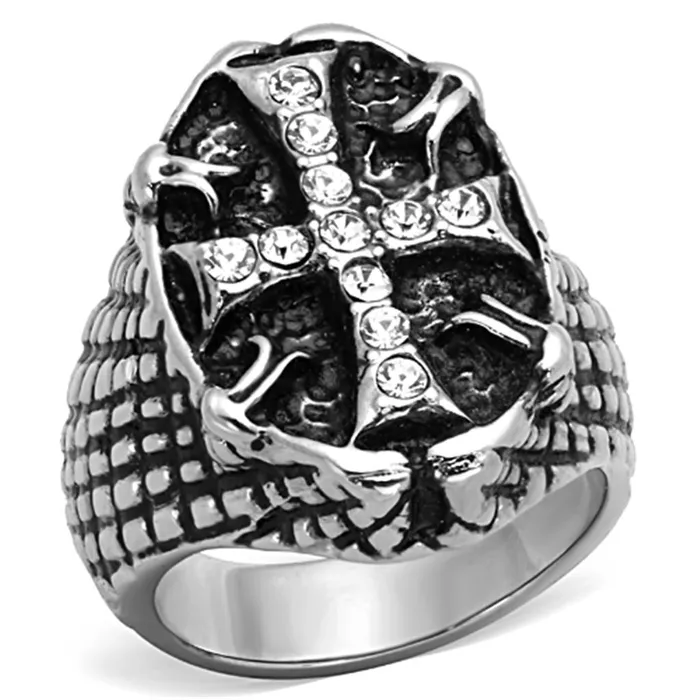 Rings Alamode TK1351 High polished no plating Stainless Steel Ring with Top Grade Crystal in Clear Rings Alamode TK1351 High polished no plating Stainless Steel Ring with Top Grade Crystal in Clear