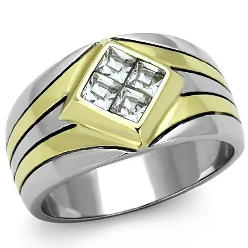 Rings Alamode TK1610 TwoTone IP Gold Ion Plating Stainless Steel Ring with Top Grade Crystal in Clear Rings Alamode TK1610 TwoTone IP Gold Ion Plating Stainless Steel Ring with Top Grade Crystal in Clear