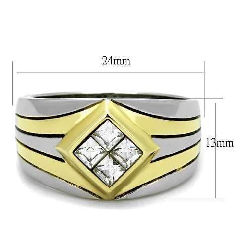 Rings Alamode TK1610 TwoTone IP Gold Ion Plating Stainless Steel Ring with Top Grade Crystal in Clear
