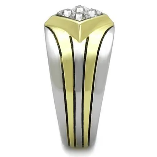 Rings Alamode TK1610 TwoTone IP Gold Ion Plating Stainless Steel Ring with Top Grade Crystal in Clear