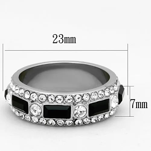 Rings Alamode TK1677 High polished no plating Stainless Steel Ring with Top Grade Crystal in Jet