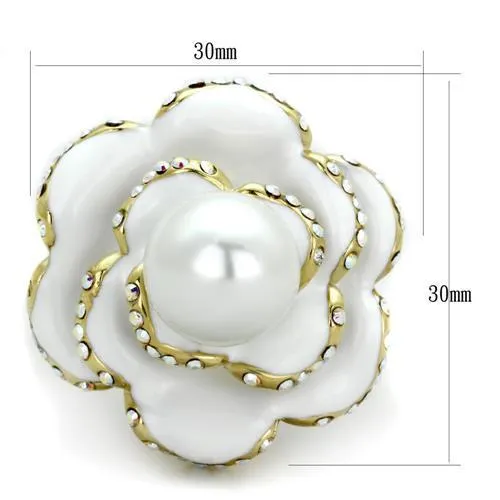 Rings Alamode TK1847 IP GoldIon Plating Stainless Steel Ring with Synthetic Pearl in White