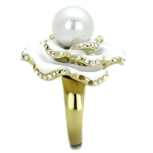Rings Alamode TK1847 IP GoldIon Plating Stainless Steel Ring with Synthetic Pearl in White