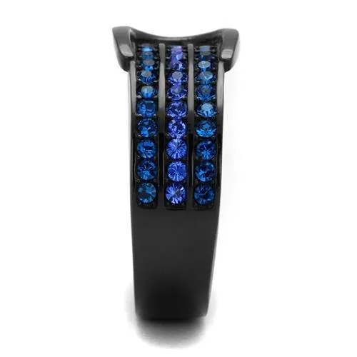 Rings Alamode TK2549 IP BlackIon Plating Stainless Steel Ring with Top Grade Crystal in Multi Color