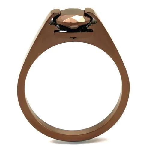 Rings Alamode TK2594 IP Coffee light Stainless Steel Ring with AAA Grade CZ in Light Coffee